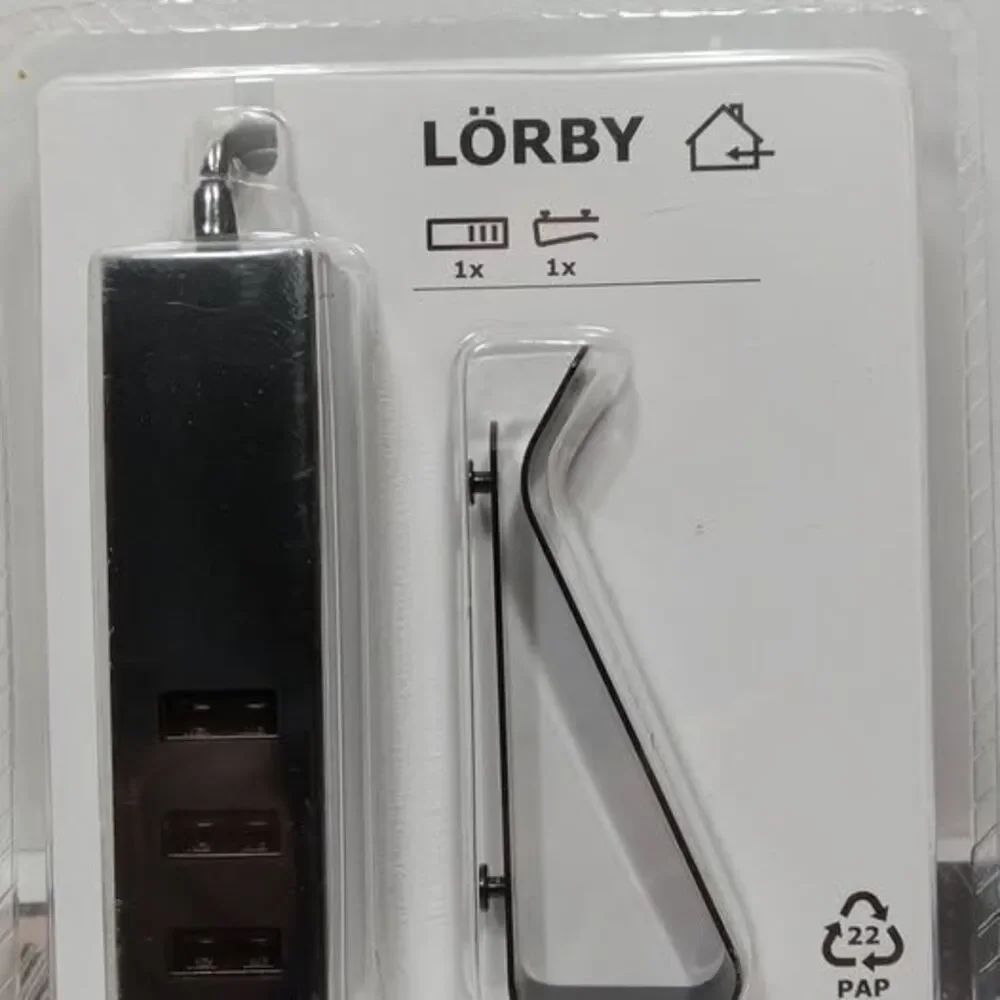 IKEA LÖRBY 3-Port USB Charger with Clamp Black
